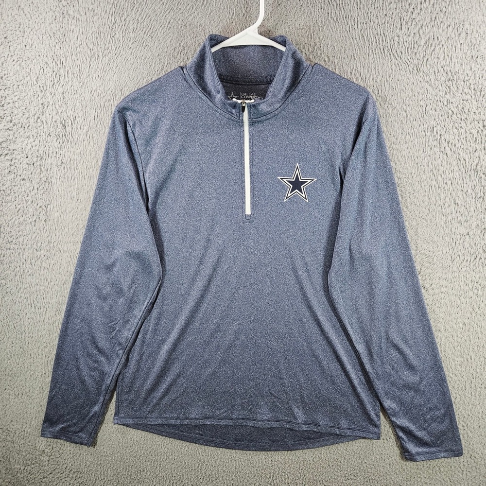 Dallas Cowboys Authentic Mens Quarter Zip Pullover Blue Heathered Star Logo M